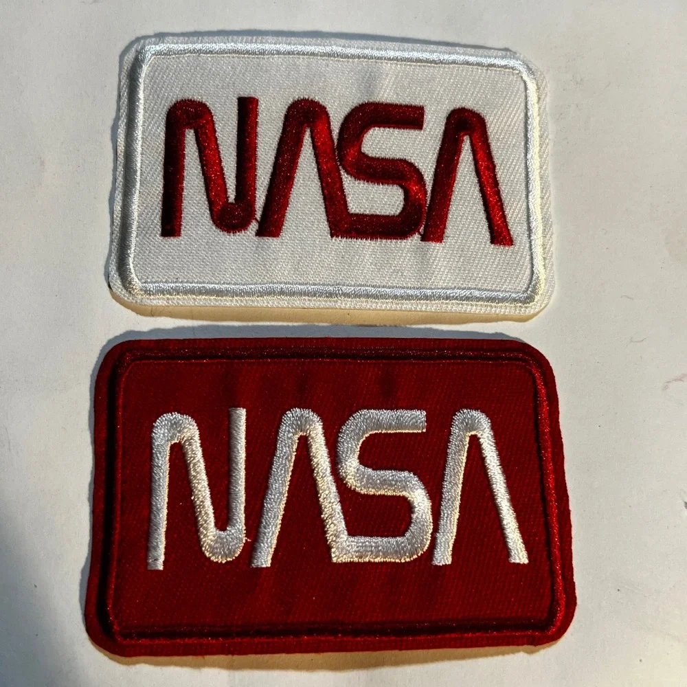 NASA 3.5in Patch Set Red White Worm Logo Space Exploration Embroidered Iron On